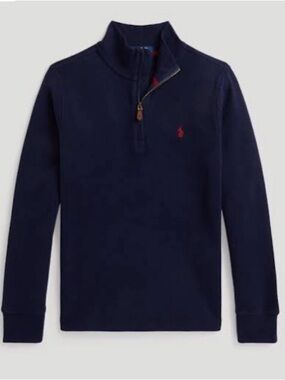 Polo by Ralph Lauren Navy Half-Zip Pullover with Red Logo Boys Sz M 8 10 Knit